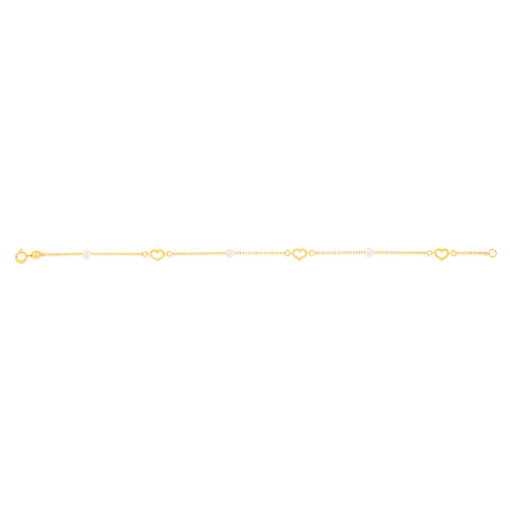 9ct Yellow Gold 19.10cm Heart and Pearl Bracelet - Image 2