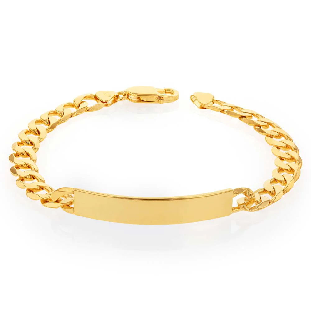 9ct Yellow Gold 190 Guage Curb ID Bracelet 21cm