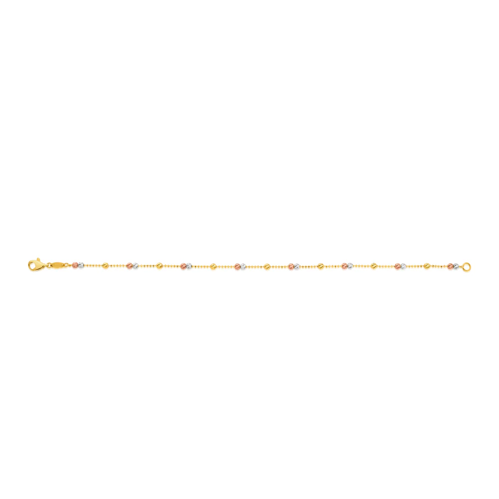 9ct Yellow Gold 19cm Bracelet with 3 Gold Tone Beads