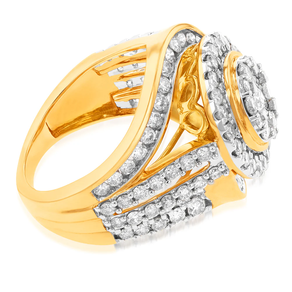 9ct Yellow Gold 2 Carat Diamond Ring with 99 Brilliant Cut Diamonds - Image 4