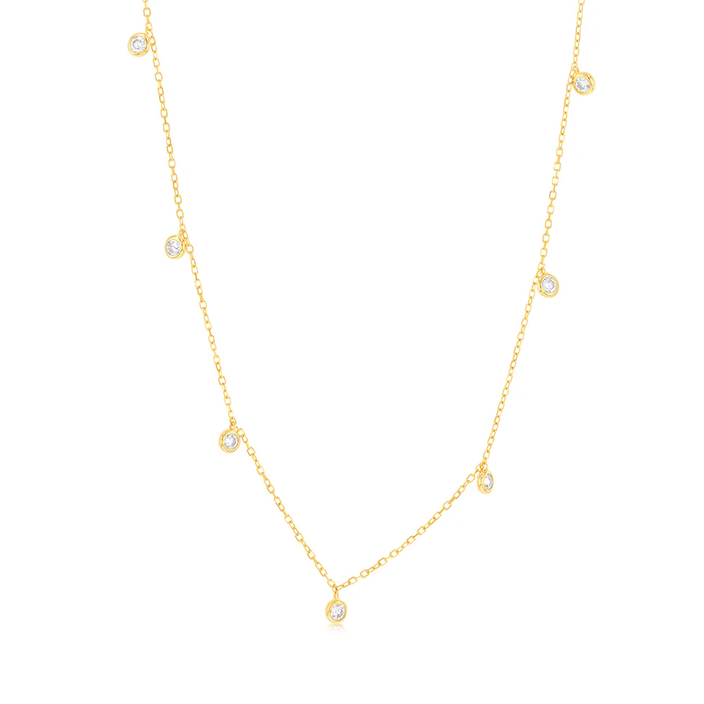 9ct Yellow Gold 2mm Zirconia Charm On 45cm Chain