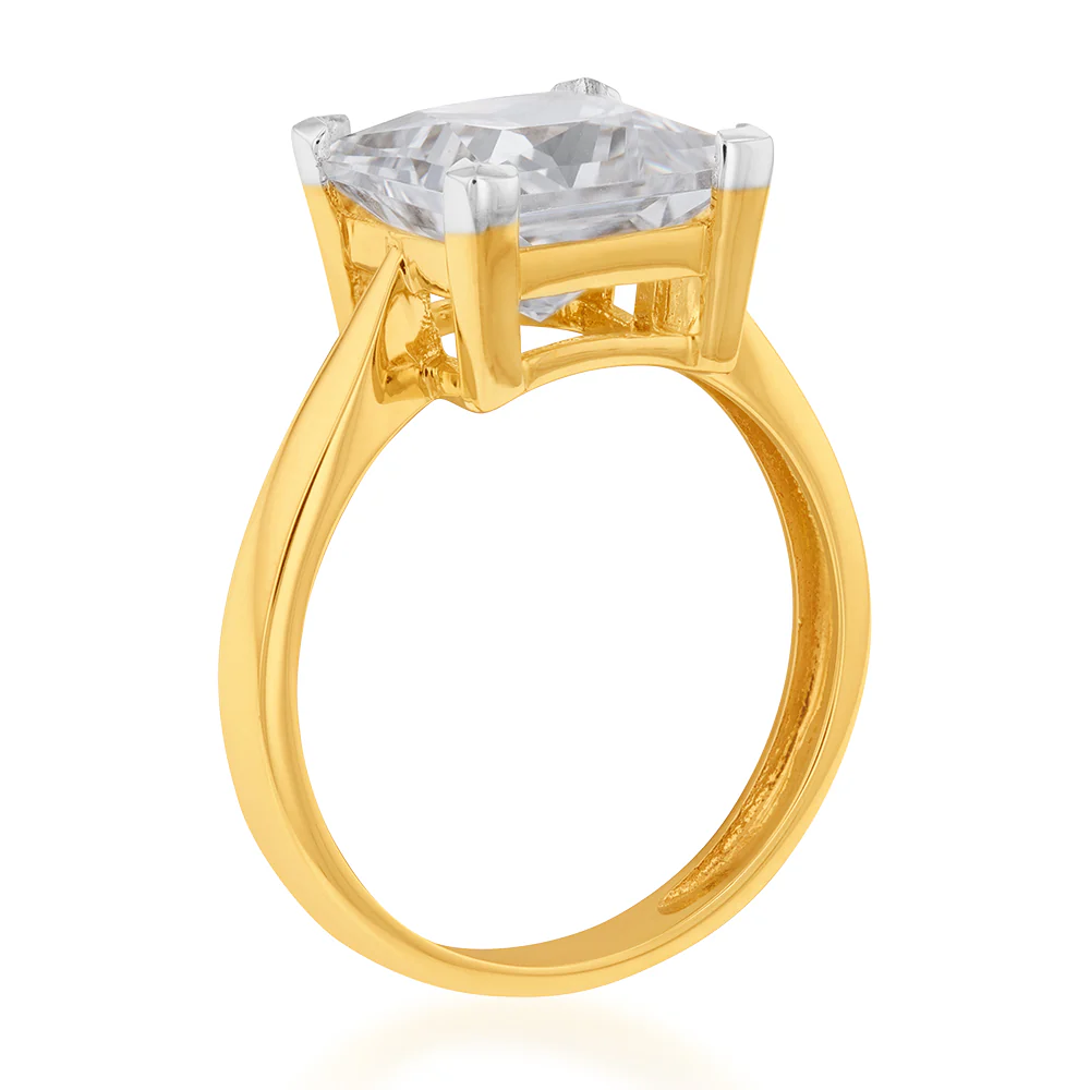 9ct Yellow Gold 3.00ct Diamond Equivalent 9.5mm Princess Cut Zirconia Solitaire - Image 2