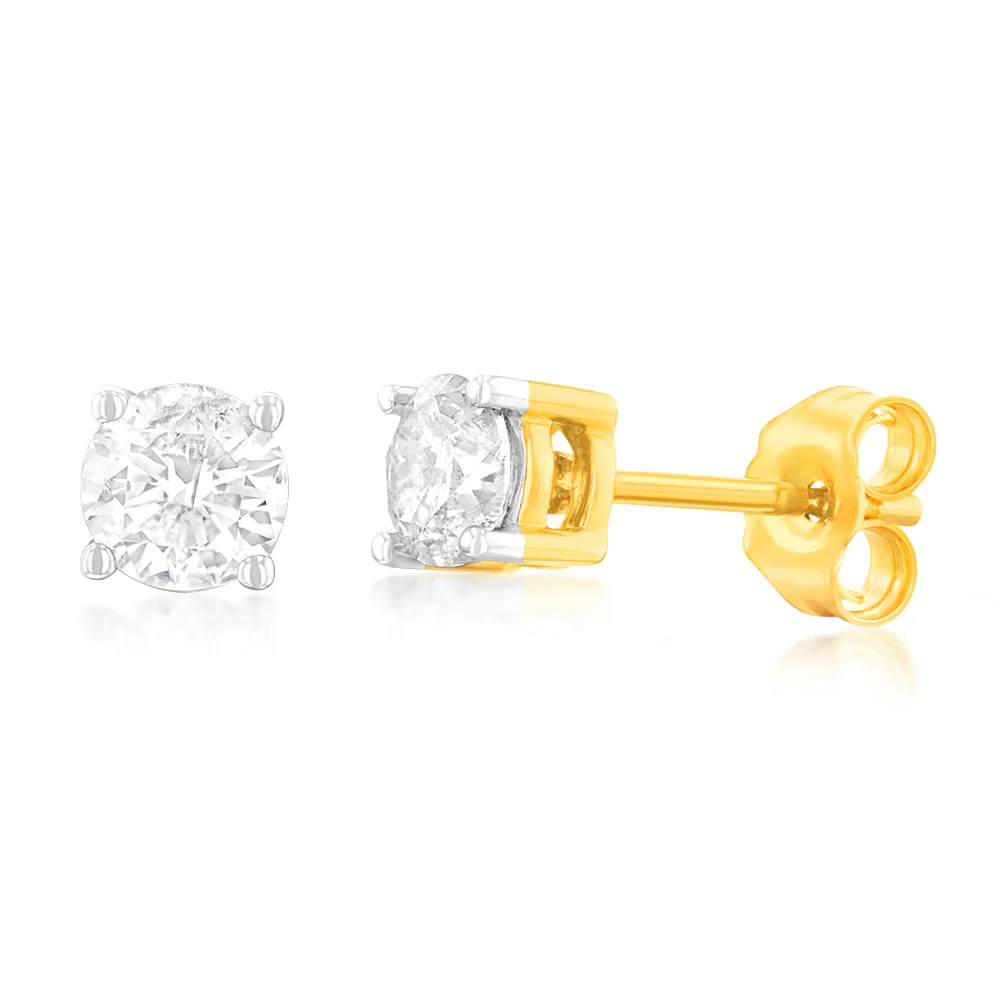 9ct Yellow Gold 3/4 Carat Diamond Stud Earrings