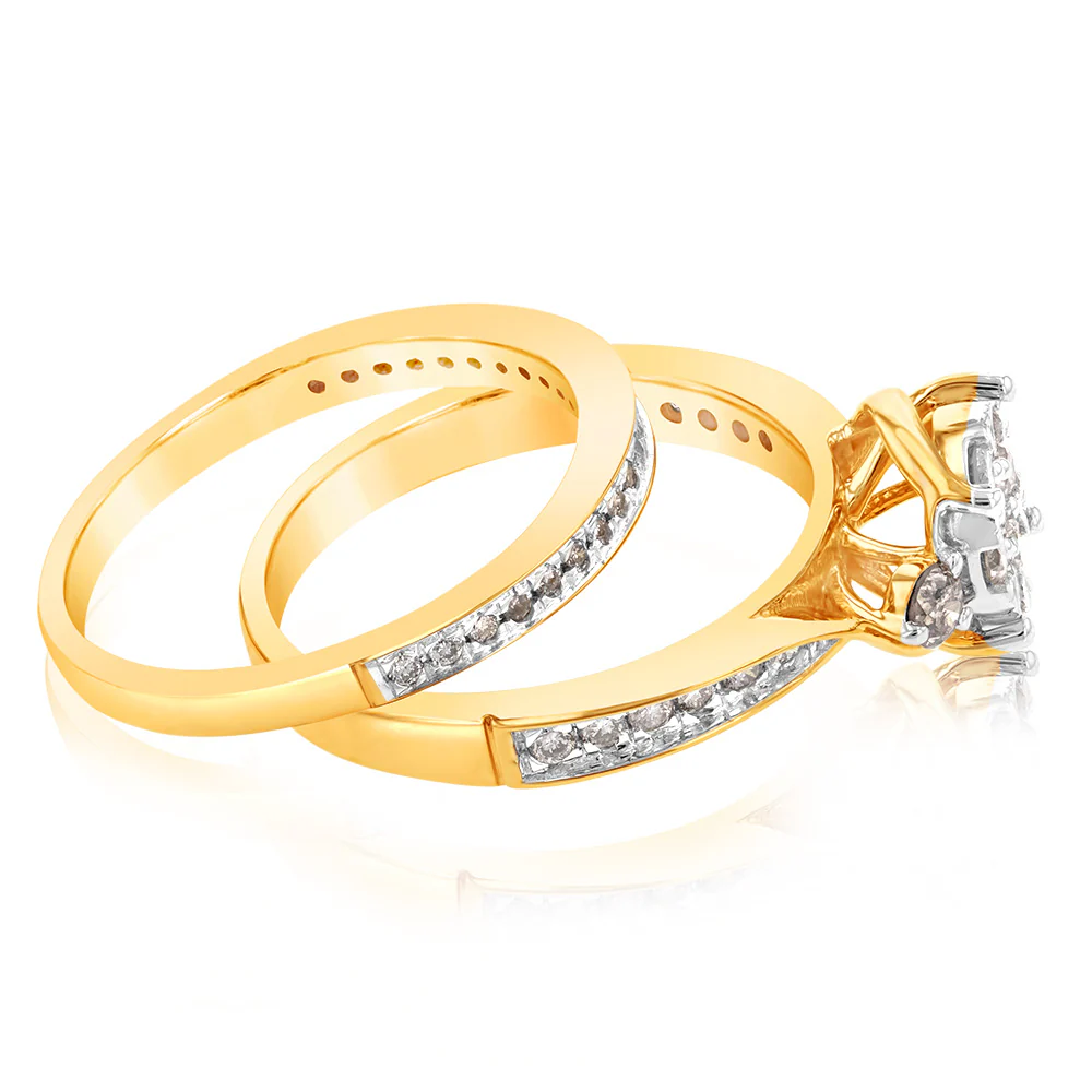 9ct Yellow Gold 3/5 Carat Diamond Bridal Ring Set - Image 2