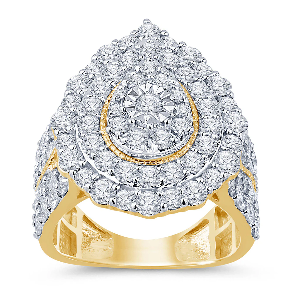 9ct Yellow Gold 3 Carat Diamond Cluster Ring with 48 Brilliant Diamonds