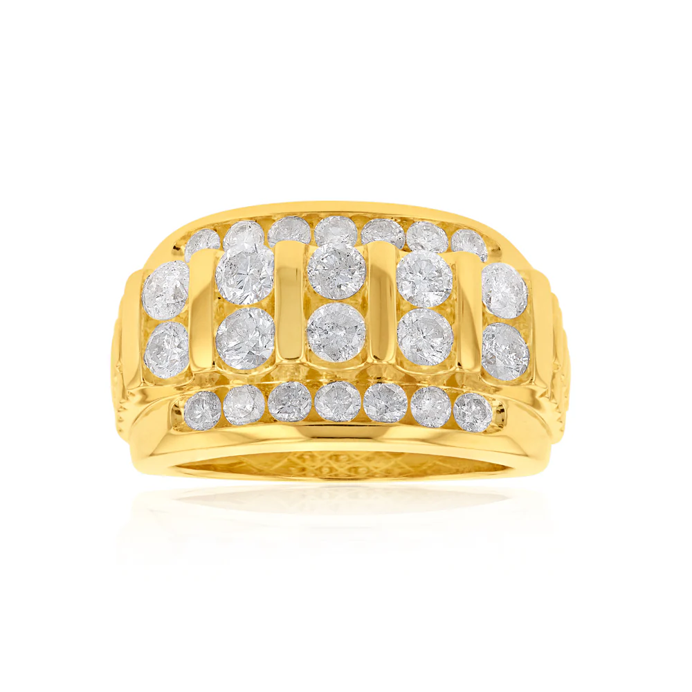 9ct Yellow Gold 3 Carat Diamond Mens Ring