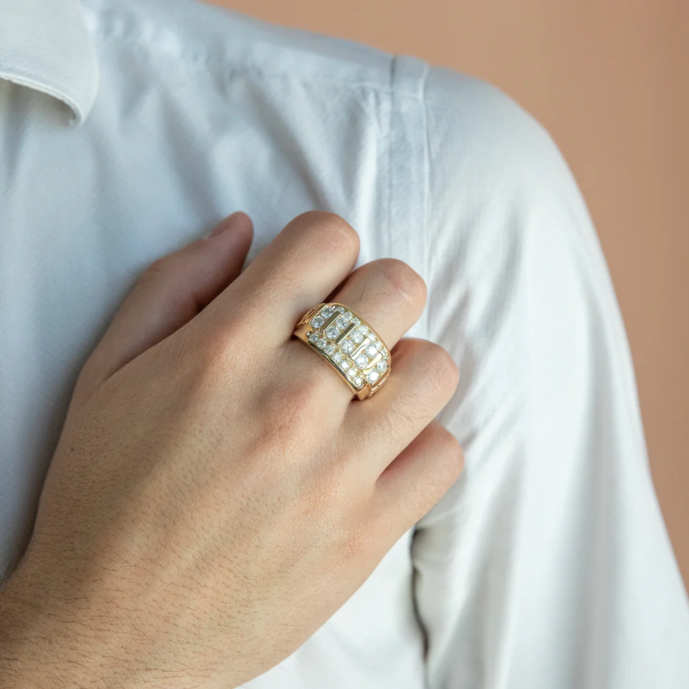 9ct Yellow Gold 3 Carat Diamond Mens Ring - Image 3