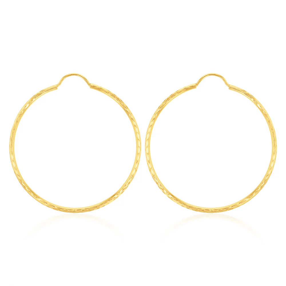 9ct Yellow Gold 30mm Diamond Cut Hoop Earrings