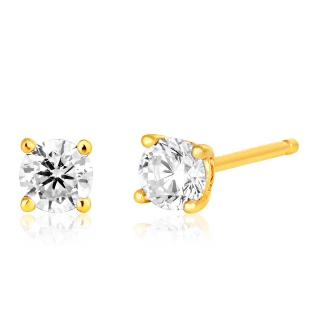 9ct Yellow Gold 3mm Cubic Zirconia Brilliant Cut Stud Earrings