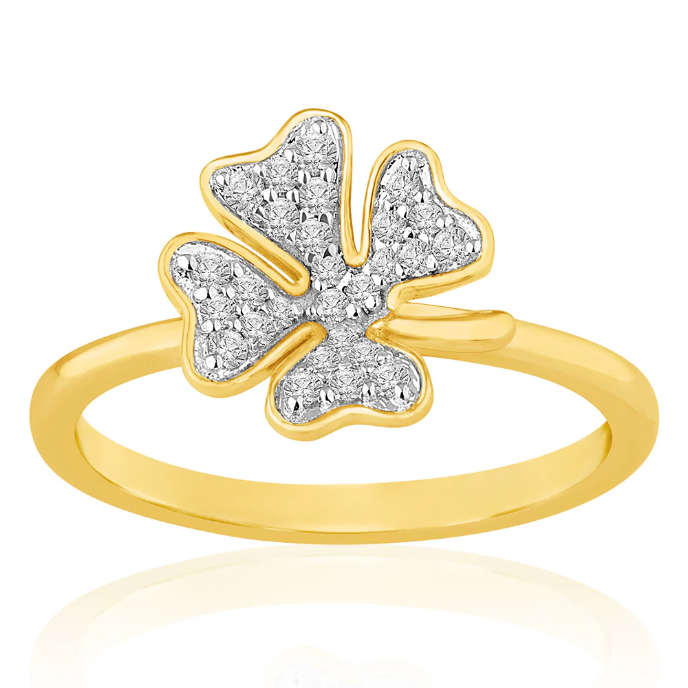 9ct Yellow Gold 4 Leaf Clover Diamond Ring