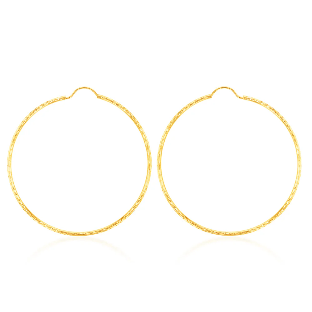 9ct Yellow Gold 40mm Diamond Cut Earrings