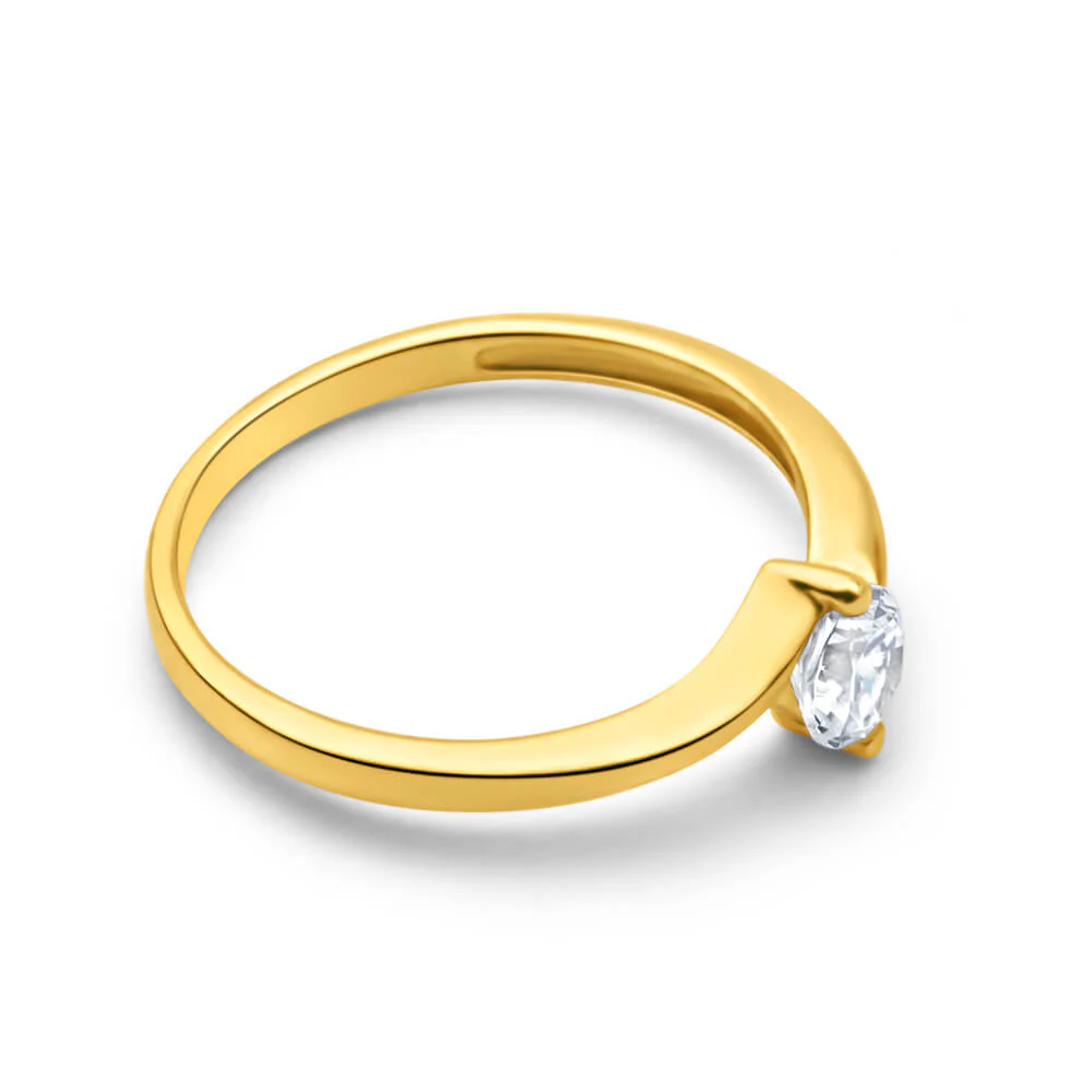 9ct Yellow Gold 4mm Cubic Zirconia Single Stone Swirl Ring - Image 2