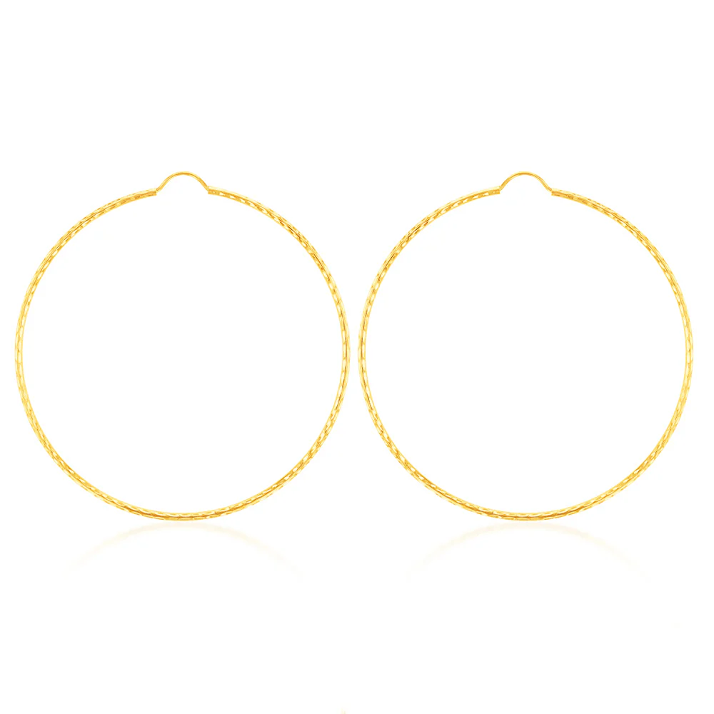 9ct Yellow Gold 50mm Diamond Cut Hoop Earrings