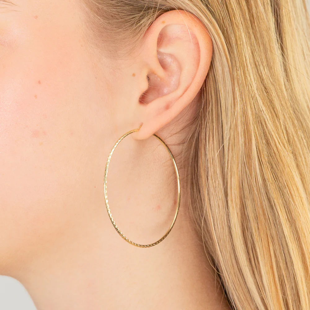 9ct Yellow Gold 50mm Diamond Cut Hoop Earrings - Image 2
