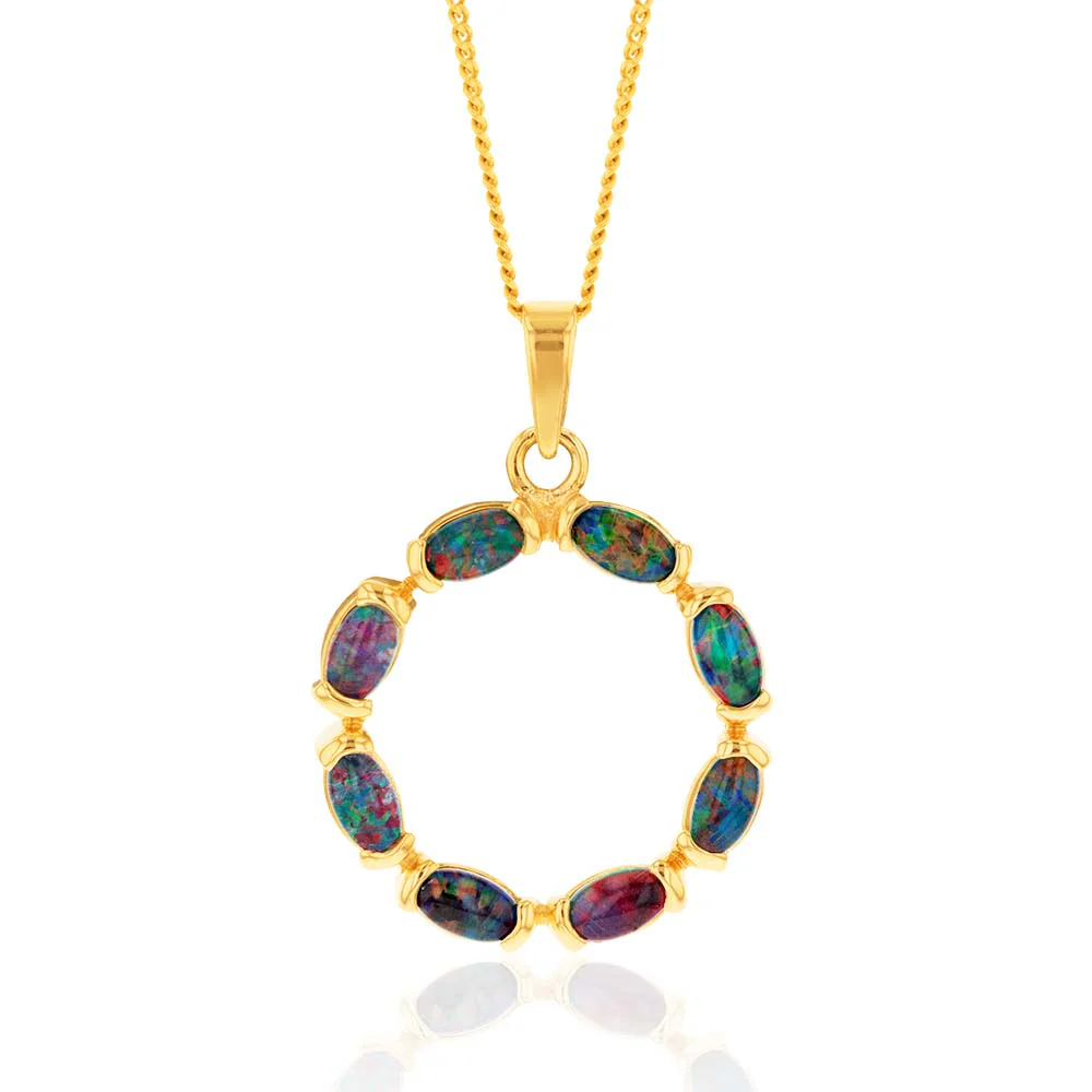 9ct Yellow Gold 5x3mm Triplet Opal Circle of Life Pendant