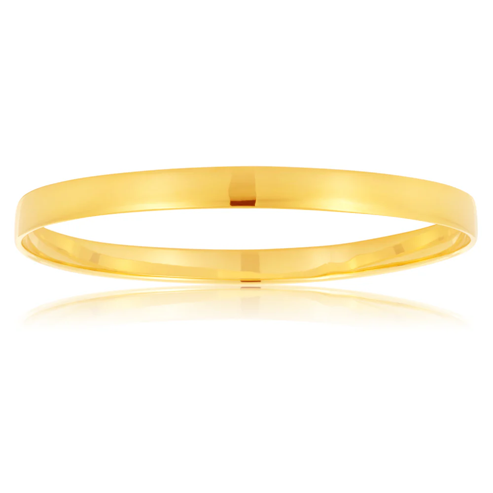 9ct Yellow Gold 6mm wide Solid Bangle