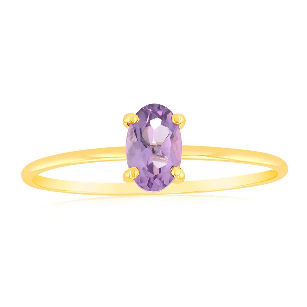 9ct Yellow Gold 6x4mm Oval 0.39Ct Amethyst Ring
