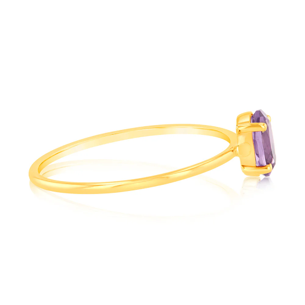 9ct Yellow Gold 6x4mm Oval 0.39Ct Amethyst Ring - Image 2