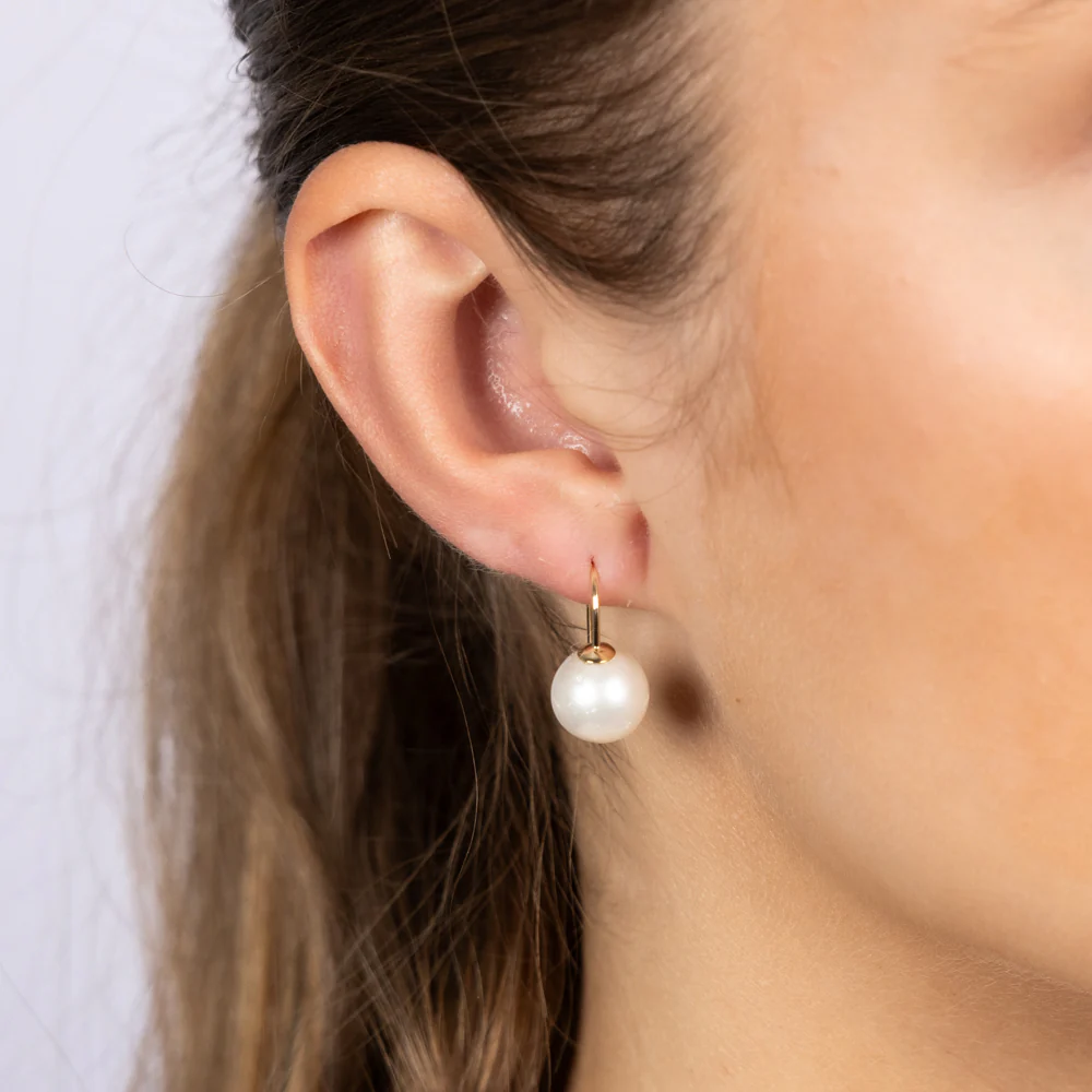 9ct Yellow Gold 9-11mm White South Sea Hook Drop Earrings - Image 2