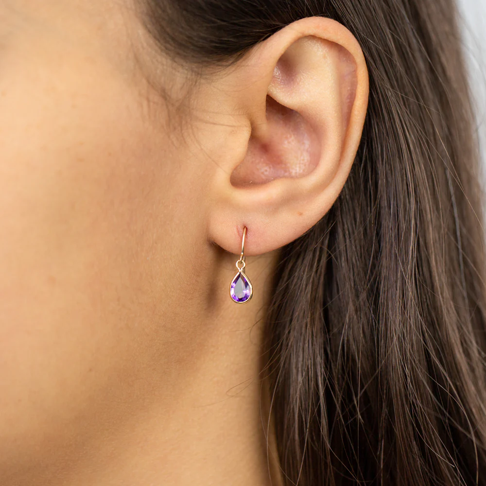 9ct Yellow Gold Amethyst Pear Drop Earrings - Image 2