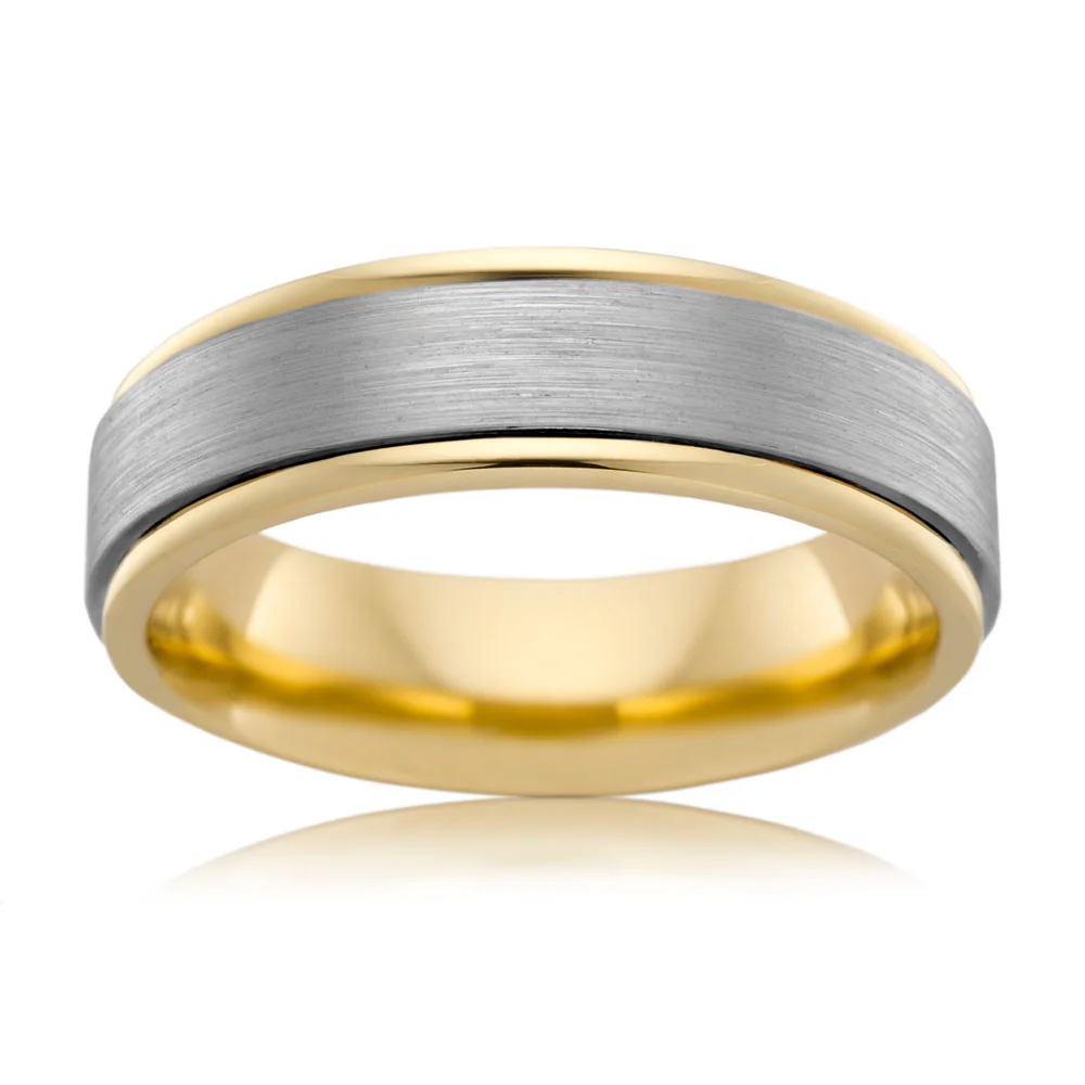 9ct Yellow Gold and Titanium 6.5mm Matt Finish Ring. All Sizes