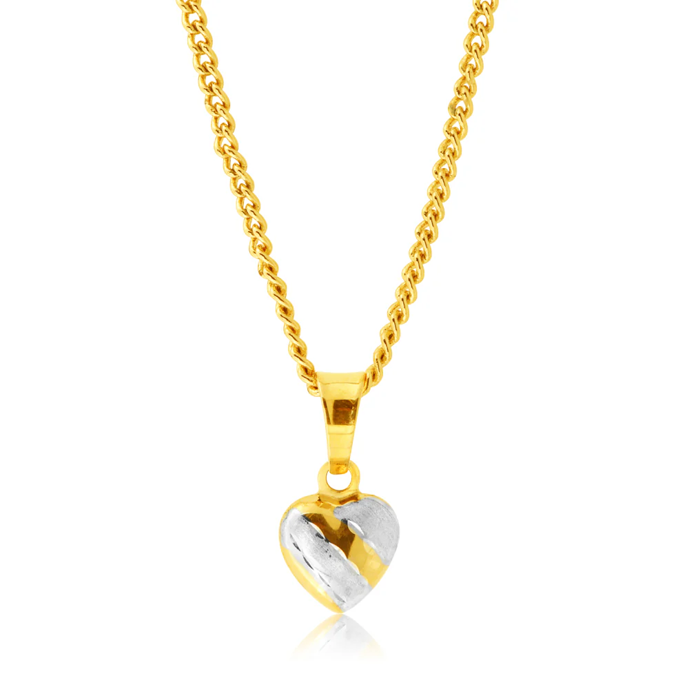 9ct Yellow Gold and White Diamond Cut Heart Pendant
