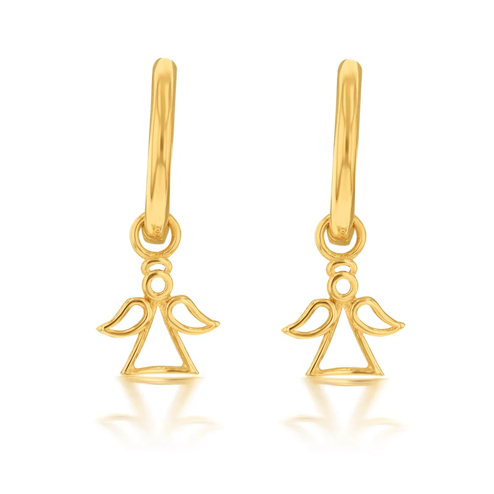 9ct Yellow Gold Angel On Sleeper Earrings