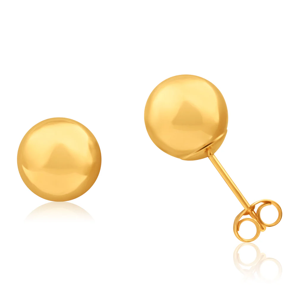 9ct Yellow Gold Ball 8mm Stud Earrings