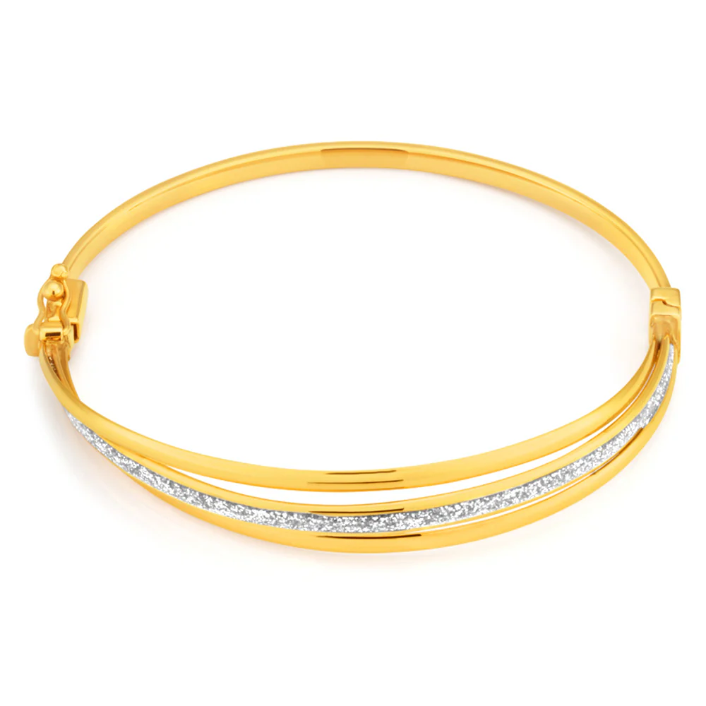 9ct Yellow Gold Bangle 65mm With Stardust Enamel Feature - Image 2