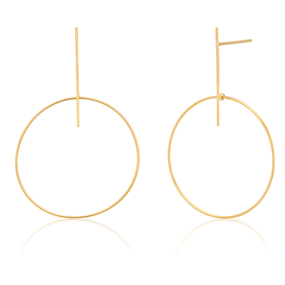 9ct Yellow Gold Bar Stud Hoop Earrings