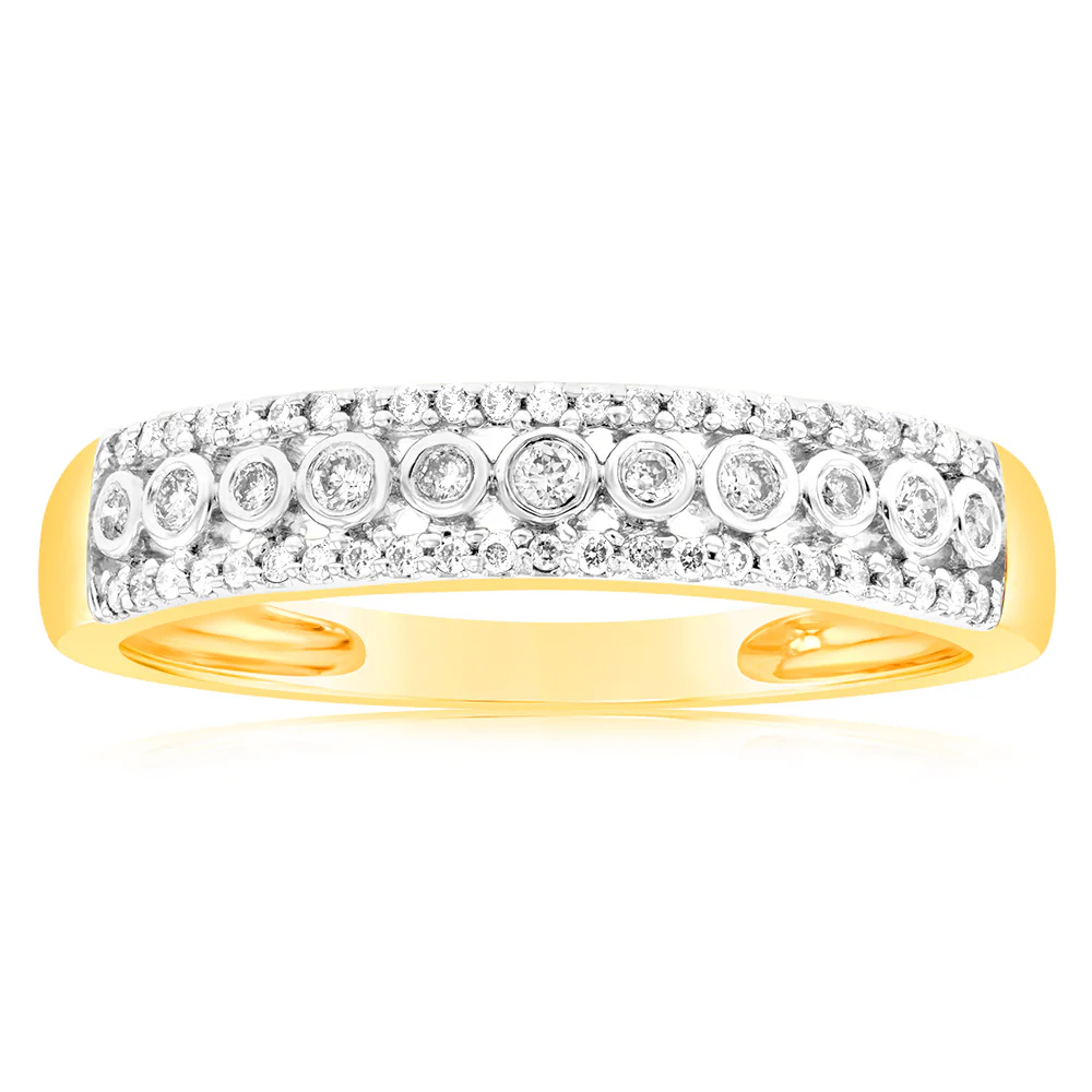9ct Yellow Gold Bezel 1/5 Carat Diamond Dress Ring with Brilliant Diamonds