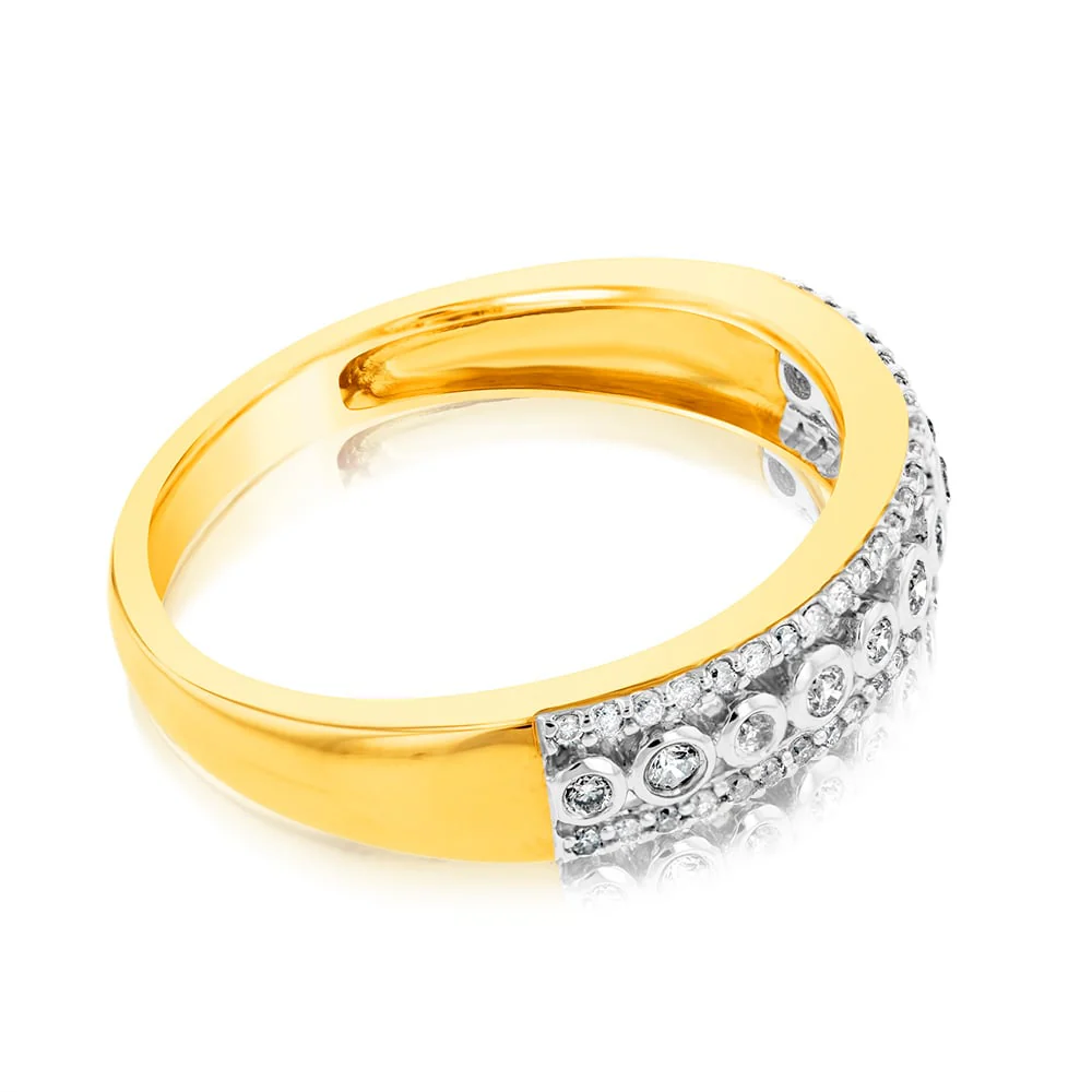 9ct Yellow Gold Bezel 1/5 Carat Diamond Dress Ring with Brilliant Diamonds - Image 2