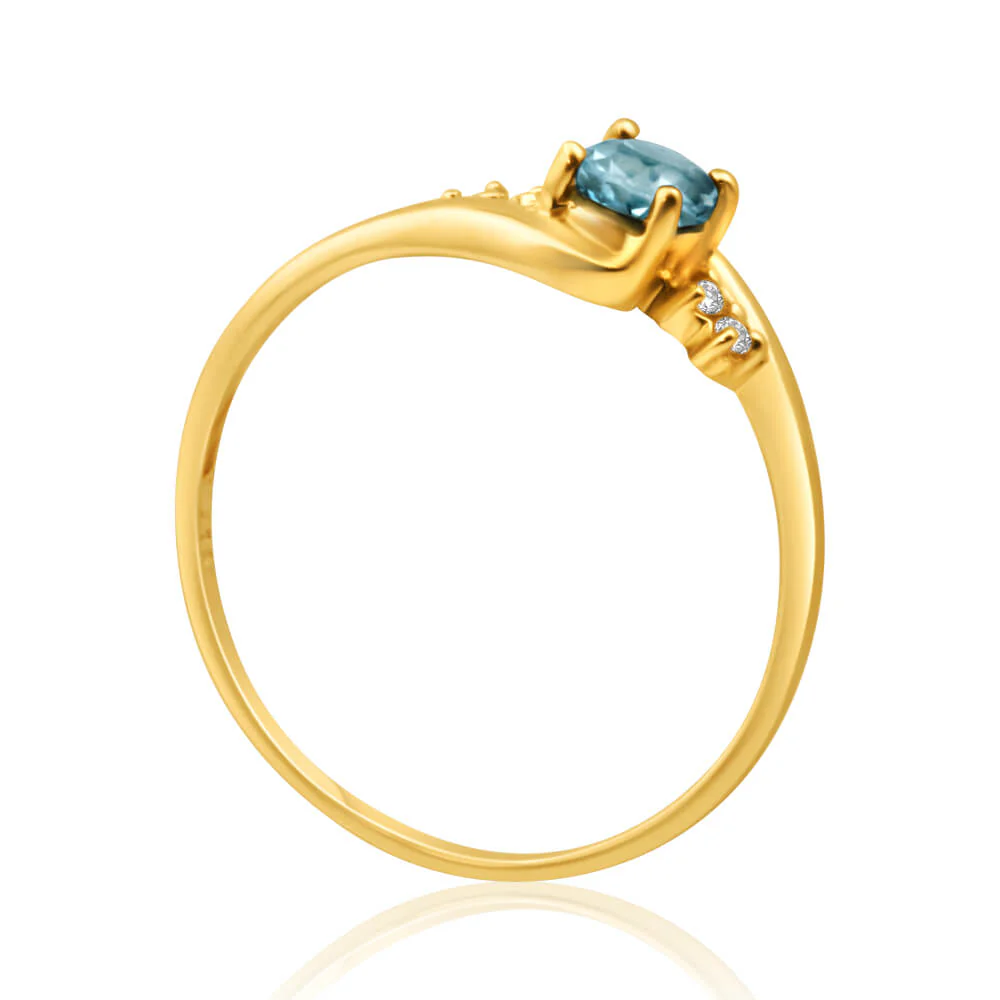 9ct Yellow Gold Blue Topaz + 4 Cubic Zirconia Ring - Image 2