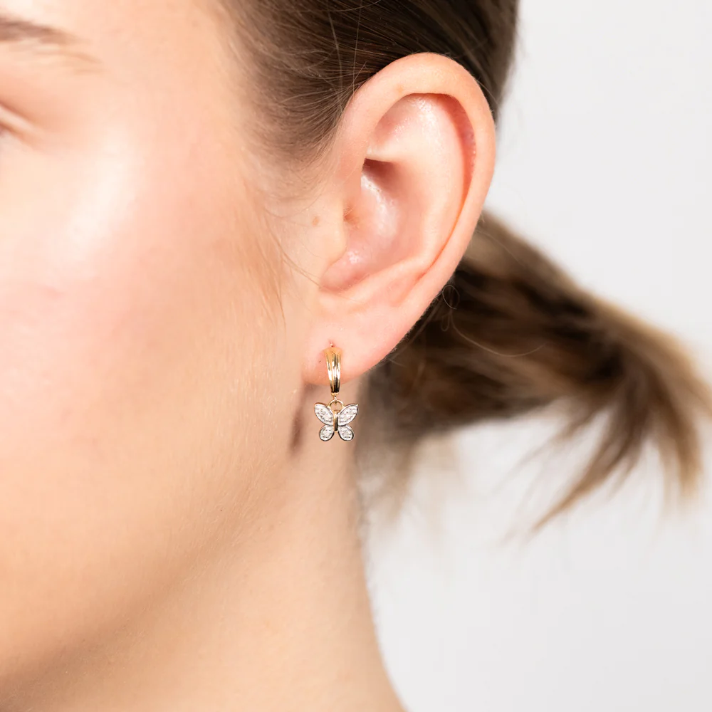 9ct Yellow Gold Butterfly Drop Earrings in 12 Diamonds - Image 2