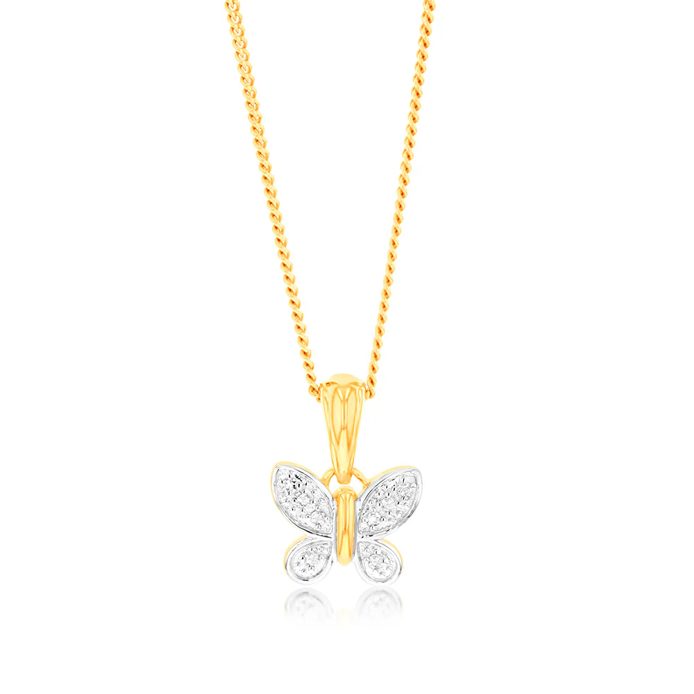 9ct Yellow Gold Butterfly Pendant in 8 Diamonds