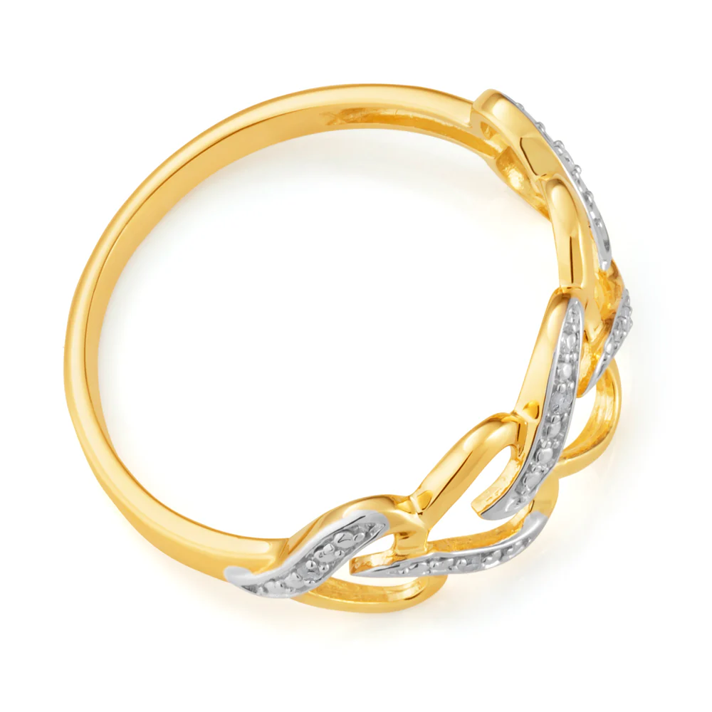 9ct Yellow Gold  Carat Interlocking Heart Diamond Ring with 5 Diamonds - Image 2