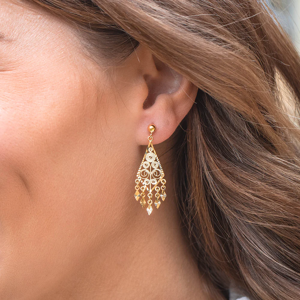 9ct Yellow Gold Chandelier Drop Earrings - Image 2