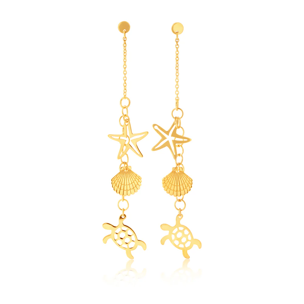 9ct Yellow Gold Charms Drop Earrings