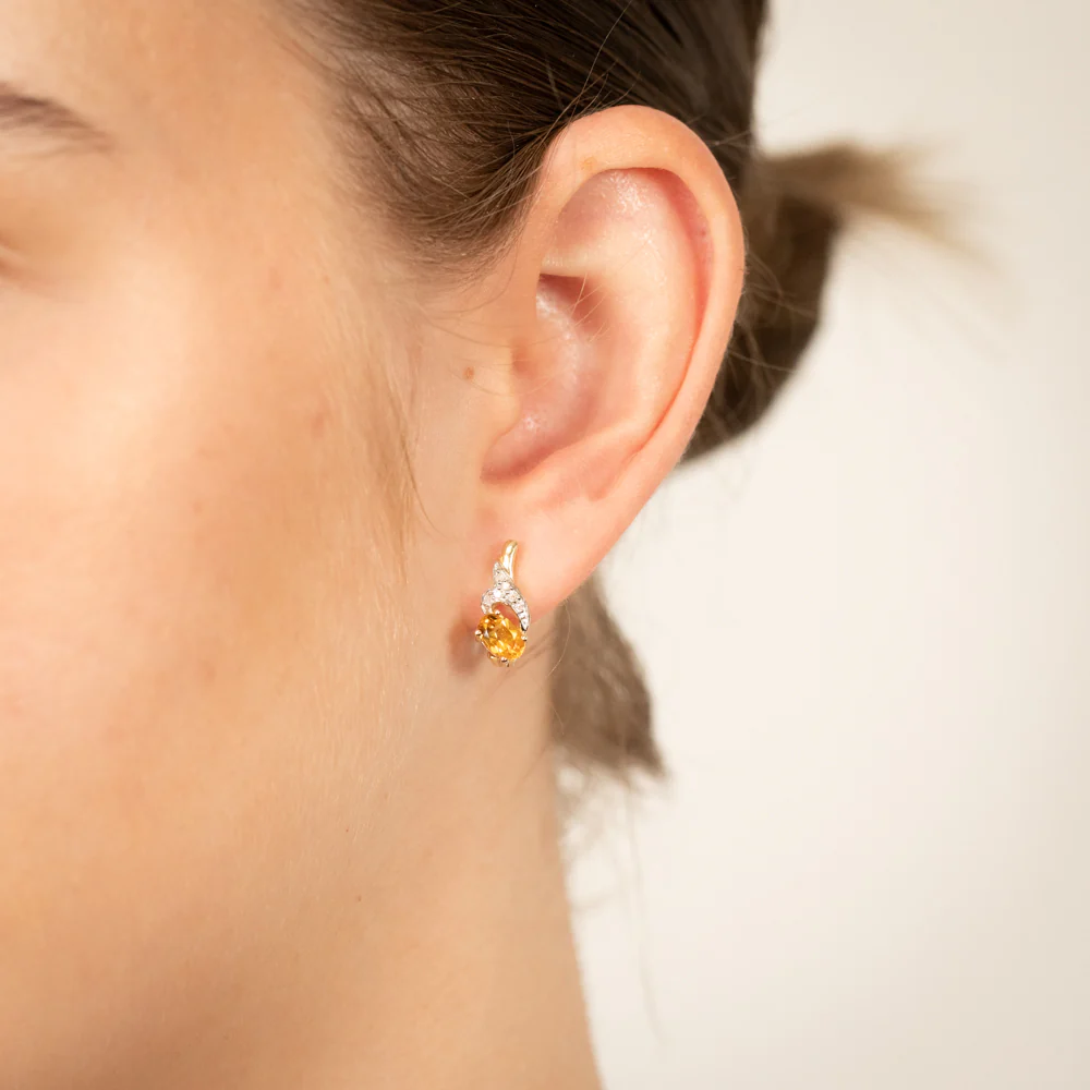 9ct Yellow Gold Citrine And Diamond Fancy Hoop Earrings - Image 2