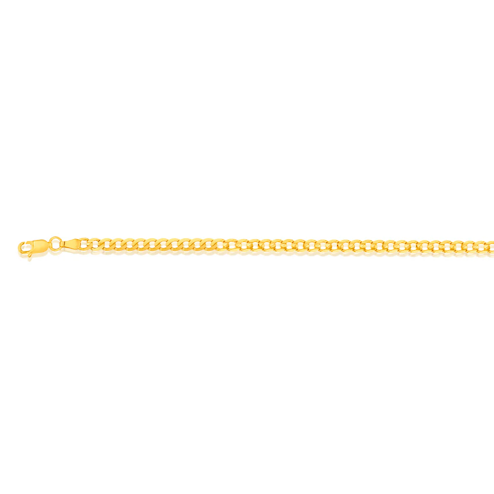 9ct Yellow Gold Concave Extra Flat 100 Gauge 4mm Curb 21cm Bracelet - Image 2