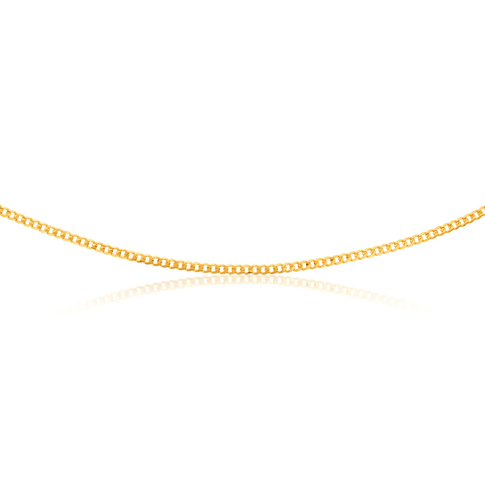 9ct Yellow Gold Concave Extra Flat 80 Gauge 3mm Curb 45cm Chain - Image 2