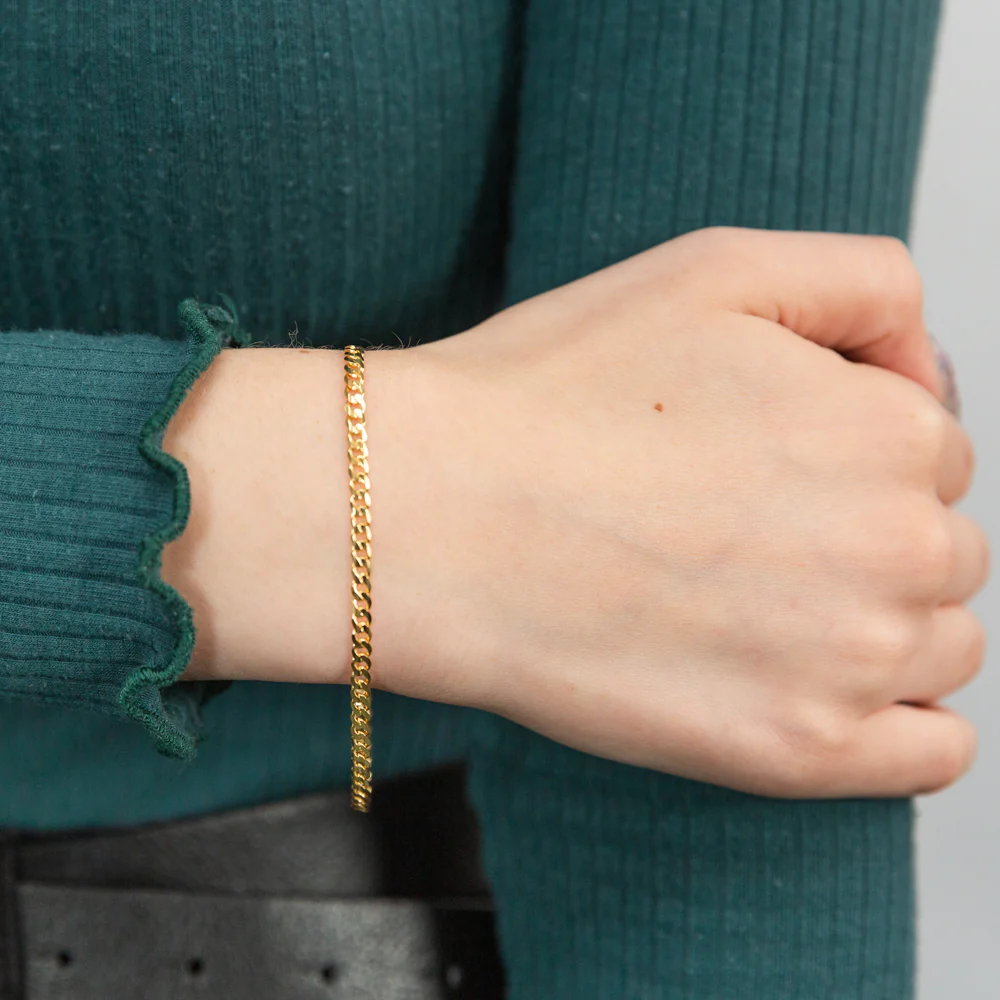 9ct Yellow Gold Concave Extra Flat 80Gauge 3mm Curb 19cm Bracelet - Image 3
