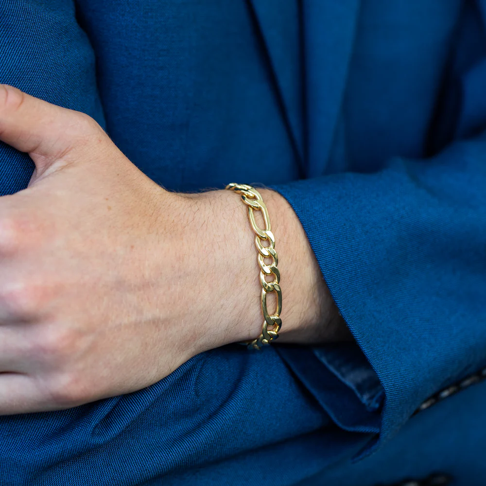9ct Yellow Gold Copper Filled 3:1 Figaro 21cm Bracelet 230Gauge - Image 4