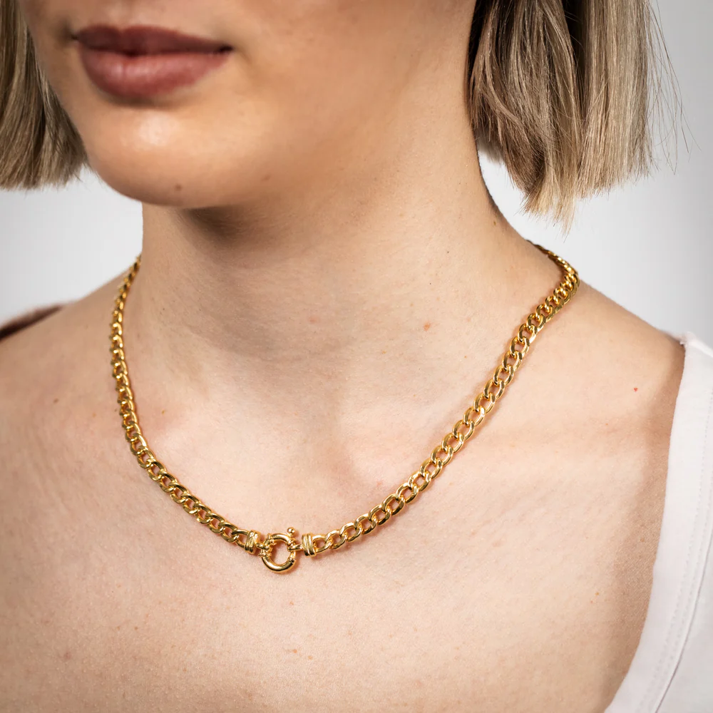 9ct Yellow Gold Copper Filled 45cm Curb 150 Gauge Chain Bolt Ring - Image 4