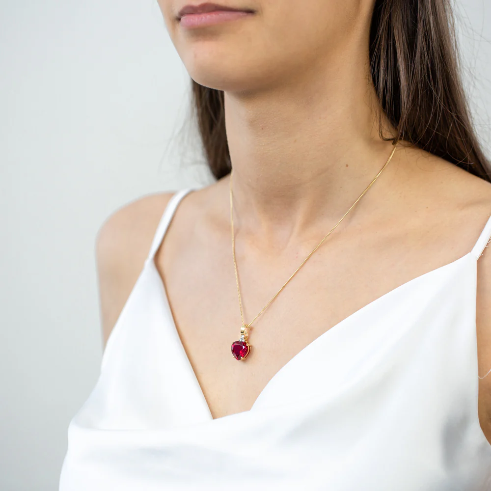 9ct Yellow Gold Created Ruby and Diamond Enhancer Pendant - Image 2