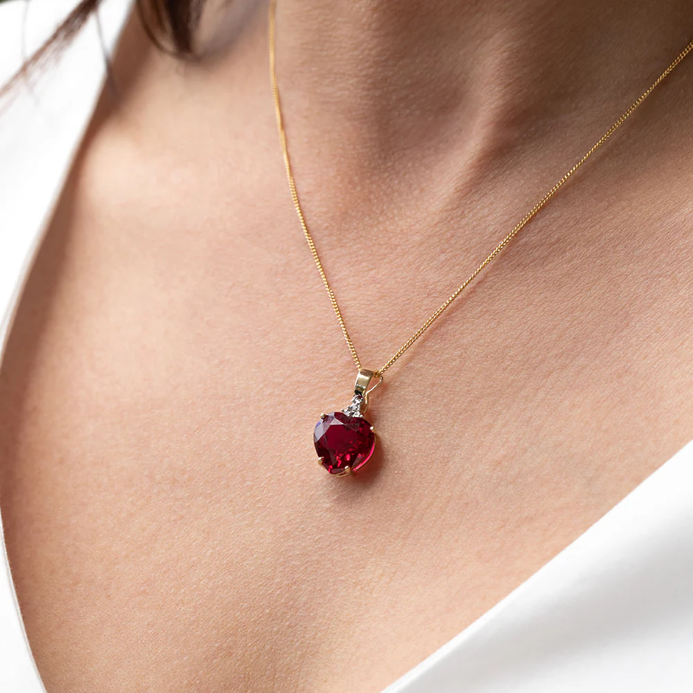 9ct Yellow Gold Created Ruby and Diamond Enhancer Pendant - Image 3