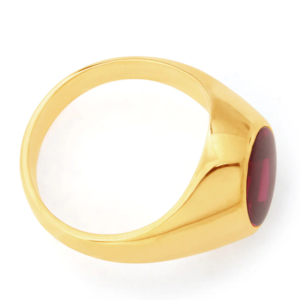 9ct Yellow Gold Created Ruby Gents Ring - Image 3