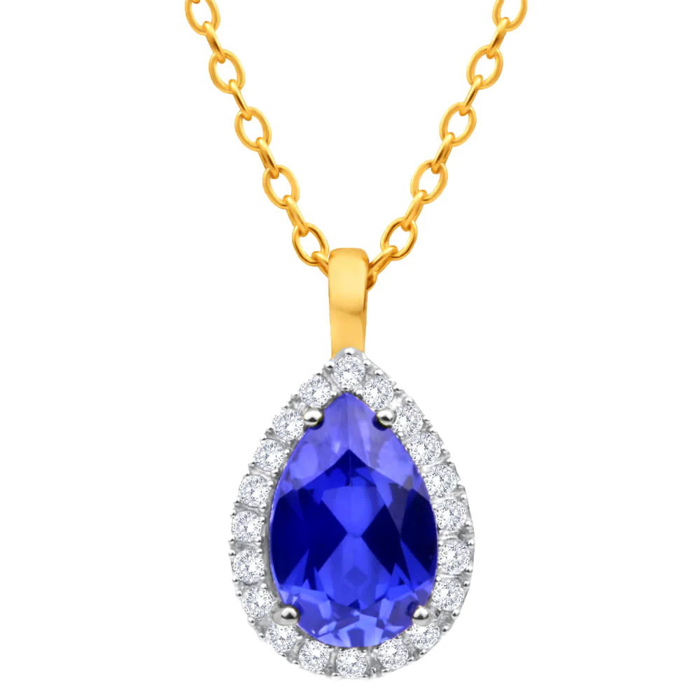 9ct Yellow Gold Created Sapphire and Cubic Zirconia Pendant