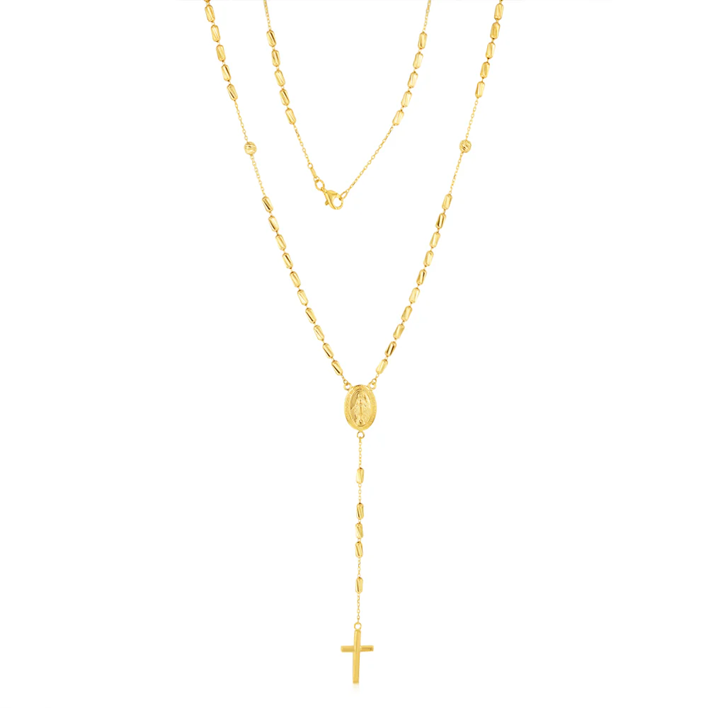 9ct Yellow Gold Cross And Medallion Fancy 50cm Rosary