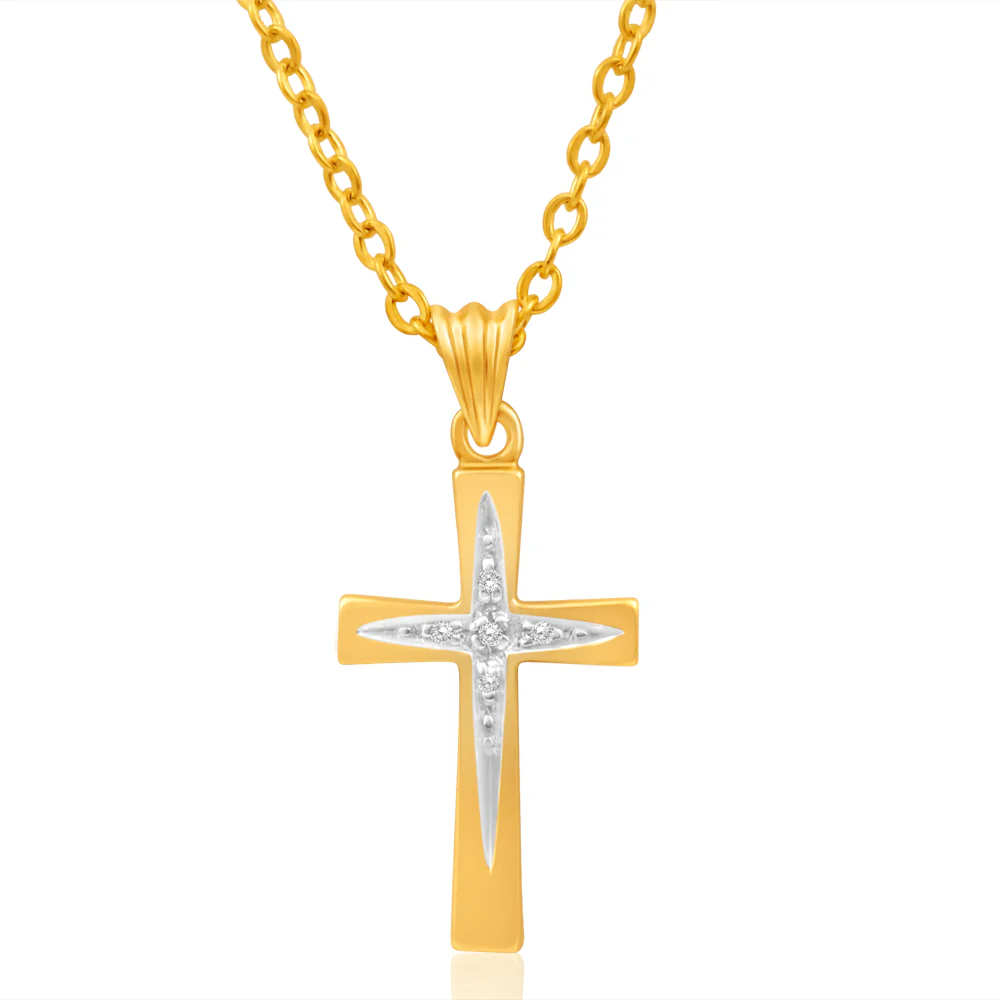 9ct Yellow Gold Cross Diamond Pendant
